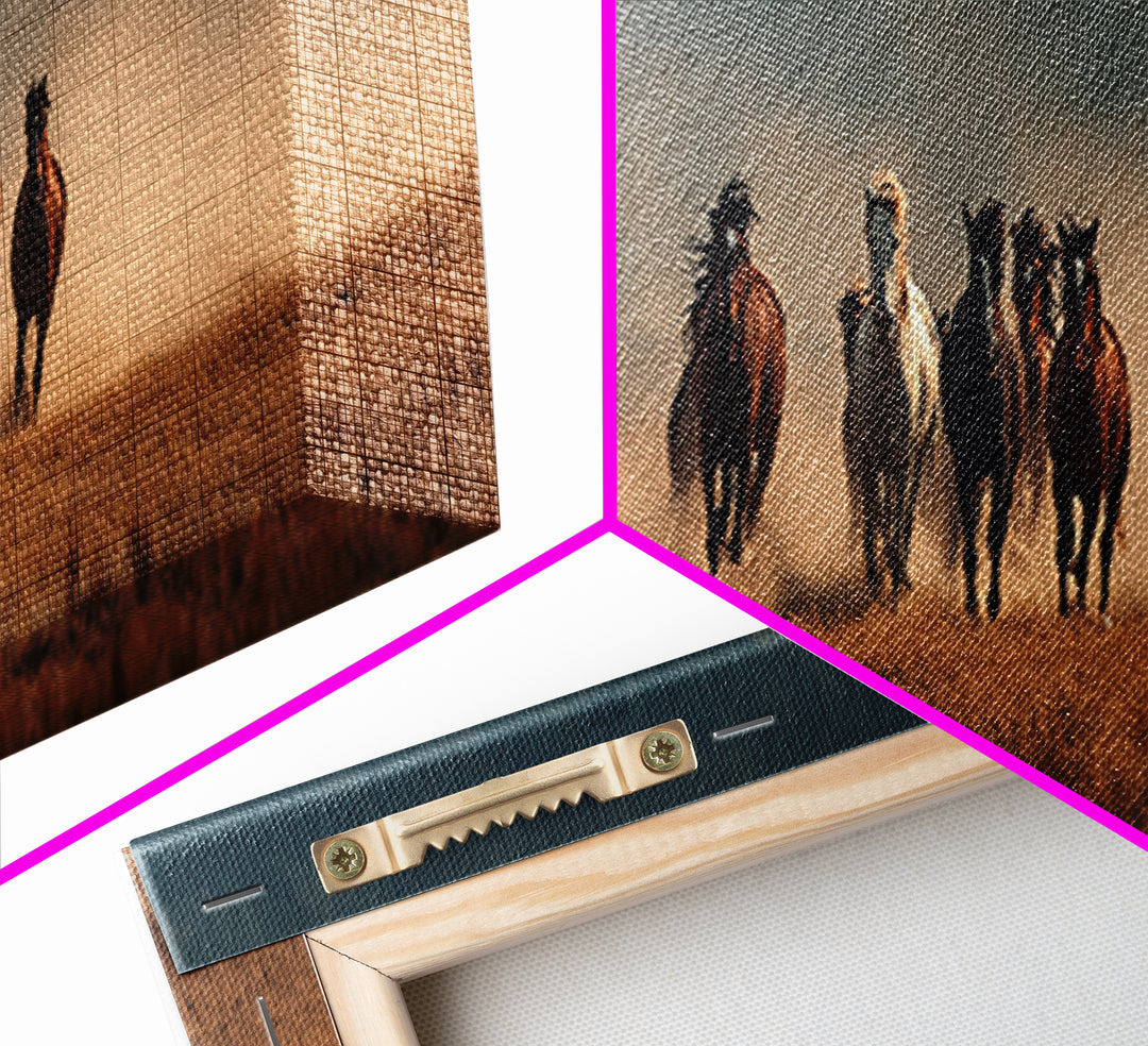 Wild Horses Running Storm Wall Art, Dramatic Western Prairie Canvas, Equine Landscape Print, Rustic Ranch Home Decor, Horse Lover Gift