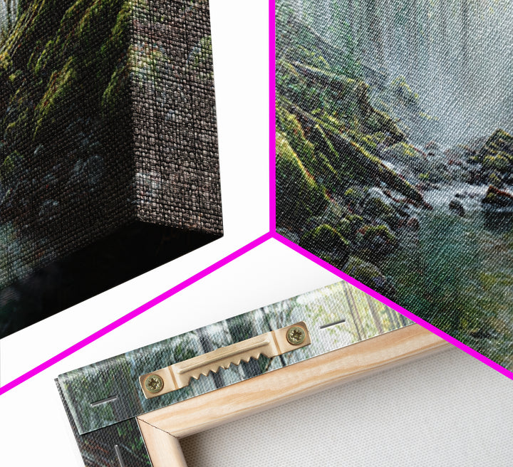 Misty Forest Stream Landscape Wall Art, Mossy Woodland Canvas Print, Nature Decor, Cabin Wall Decor, Calming Office Art Print