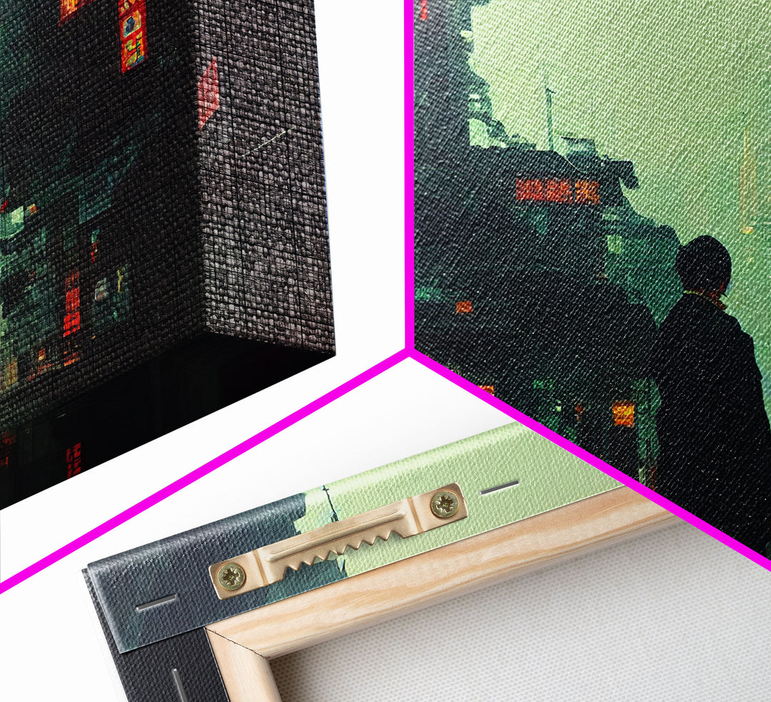Japanese Style Cyberpunk City, Futuristic Cyberpunk Art, Framed Canvas Print, Ready To Hang Wall Art, Framed Wall Art, Hard Boiled