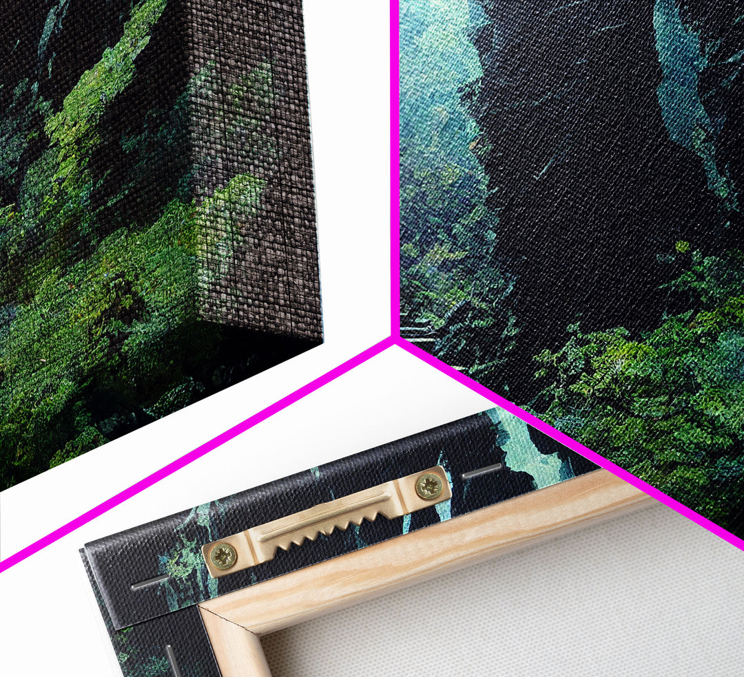 Fantasy Forest with Temple Steps, Wall Decor, Ready To Hang Framed Canvas Print, Oversize Wall Art