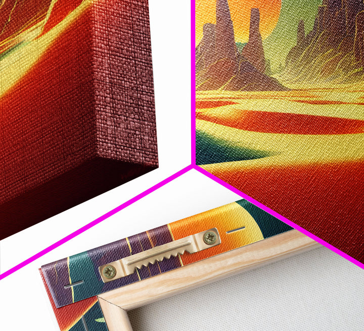 Trippy Art Deco Scifi Painting of an Alien World,  Wall Decor, Ready To Hang Framed Canvas Print, Oversize Wall Art