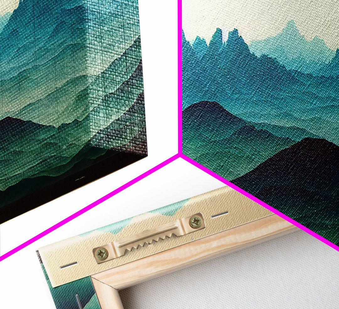 Emerald Green Rolling Hills and Mountains, Landscape Art, Ready To Hang Canvas Print, Framed Wall Art