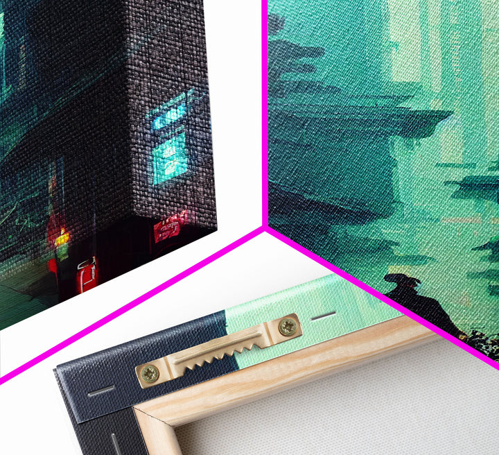 Cyberpunk Tokyo, 80s style retro-futurism, blade runner inspired art, ready to hang framed canvas print wall decor