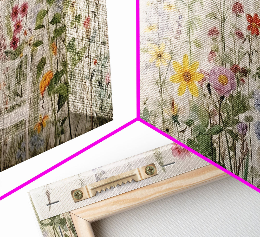 Framed Canvas Wall Art Set, Watercolor Wildflowers Floral Botanical Prints, Minimalist Modern Art Boho Wall Decor, Flower Art, Nursery Decor