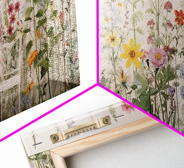 Framed Canvas Wall Art Set, Watercolor Wildflowers Floral Botanical Prints, Minimalist Modern Art Boho Wall Decor, Flower Art, Nursery Decor