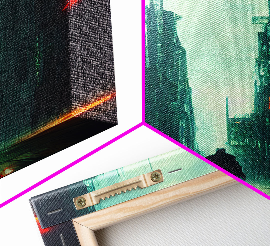 Cyberpunk Demon Art, Demon in the streets of Tokyo, Framed Canvas Print, Ready To Hang Framed Wall Art