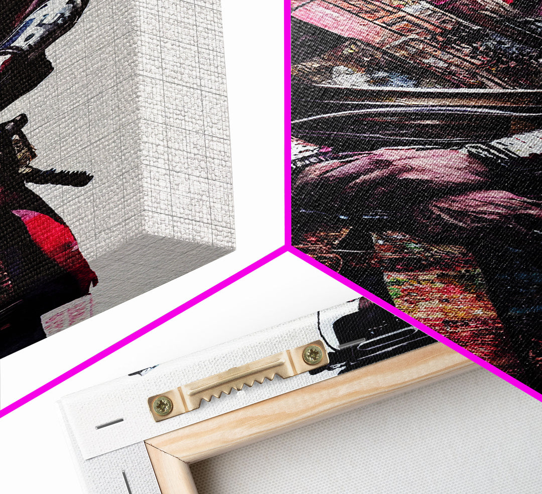 Portrait of a Cyberpunk Samurai with Cybernetic augments, Framed Canvas Print, Ready To Hang Framed Wall Art