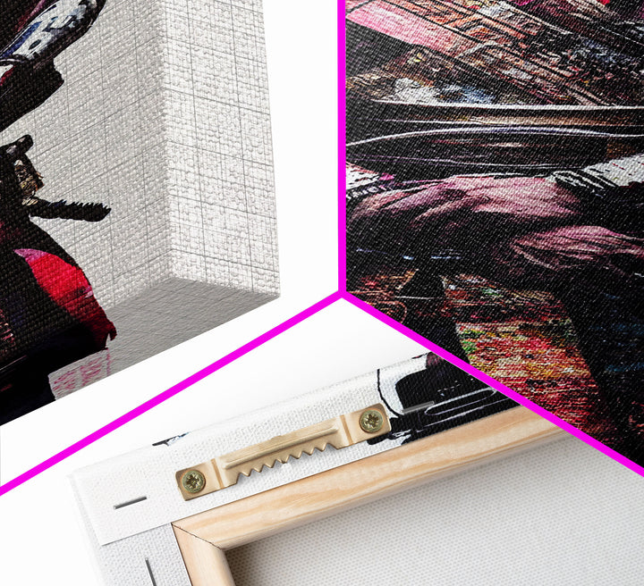 Portrait of a Cyberpunk Samurai with Cybernetic augments, Framed Canvas Print, Ready To Hang Framed Wall Art