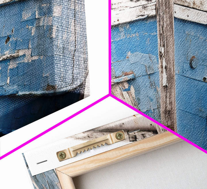 Photo Of An Old Wooden Boat With Peeling Paint, Framed Canvas Print, Nautical Wall Art, Lakehouse Decor