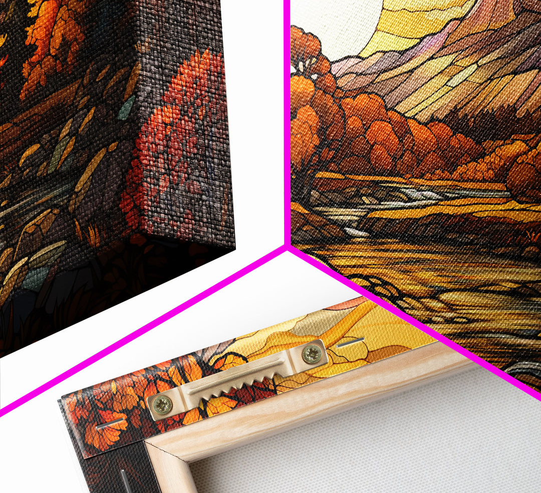 Stained Glass Style Wall Art Canvas Print Fall, Framed Wall Art, Seasonal Decor, Fall Seasonal Art, Fall Centerpiece Decor, Fall Wall Decor