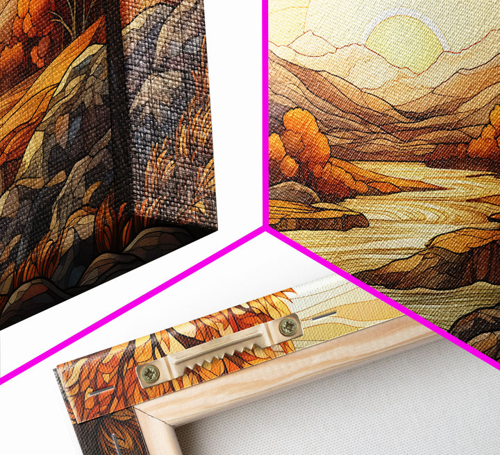 Fall Centerpiece Landscape Painting Canvas Print, Stained Glass Style Art, Stained Glass Wall Art, Autumn Decor, Rustic Fall Art, Fall Decor