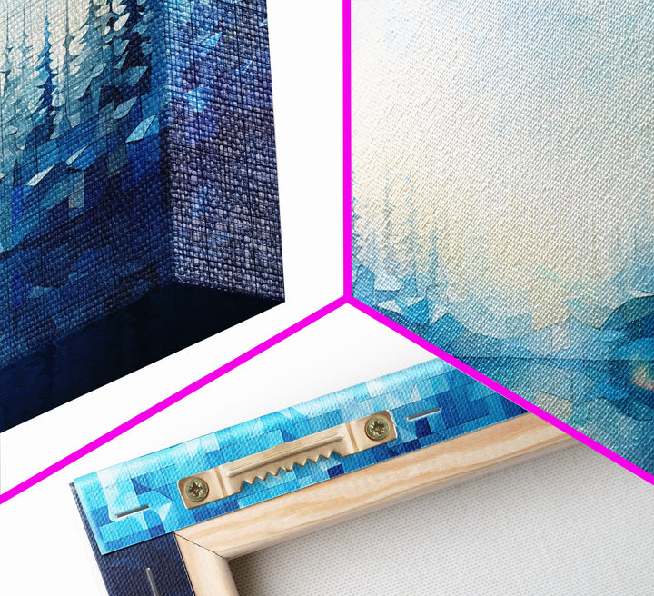 A Winter Scene, Framed Canvas Print, Mosaic Style Painting Print, Stained Glass Style Art, Above Mantle Art, Living Room Decor