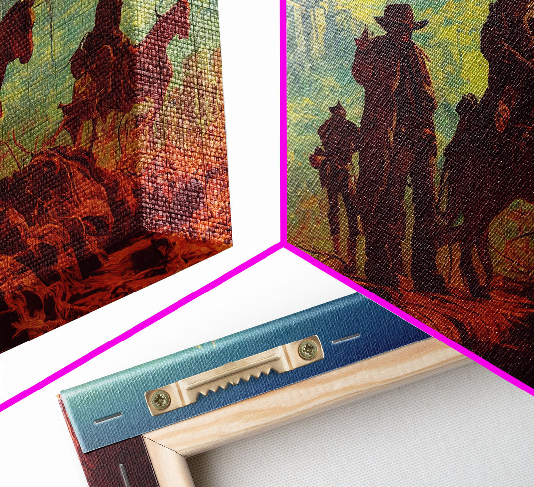 Space Cowboys, Wildwest Scifi Mashup Fantasy Art, framed canvas print, ready to hang framed wall art