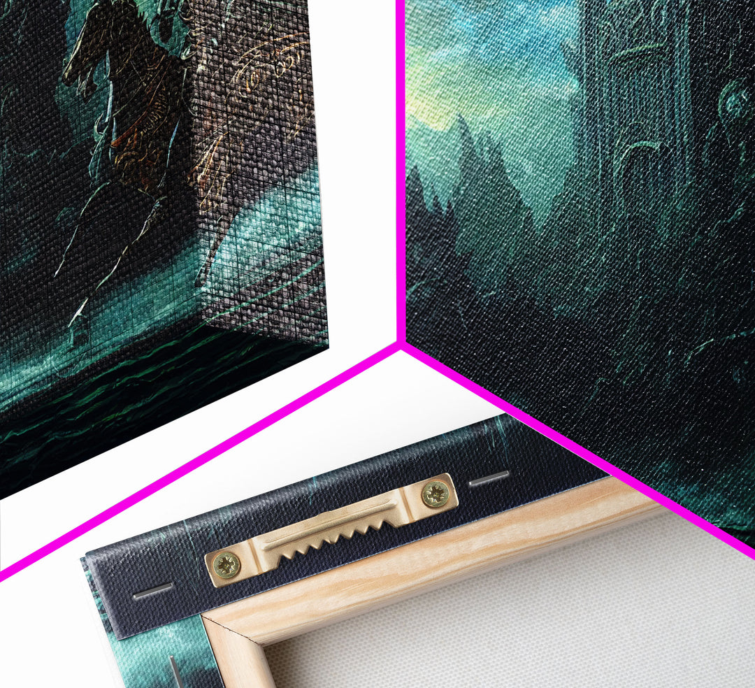 The black knight rides, Cosmic horror scifi art, framed canvas print, ready to hang framed wall art