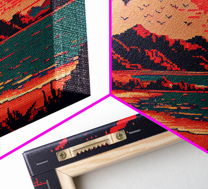 Pixel Art, Framed Canvas Print, Beautiful Red Landscape Art, Pixel Art Print, Art Landscape, Landscape Artist, Landscapes Art