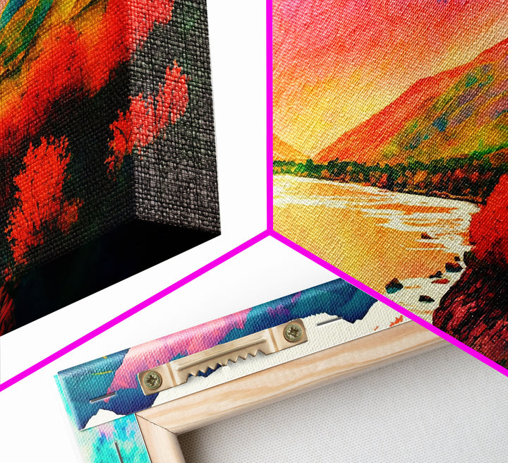 Colorful Abstract Watercolor Landscape, Framed Panoramic Canvas Print, Wide Art, Rainbow landscape painting, surrealist art