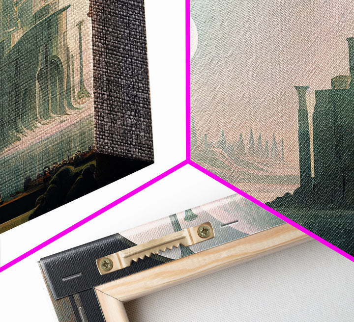 Two Moon Alien World, Dune Inspired Art, Framed Canvas Print, Scifi Art
