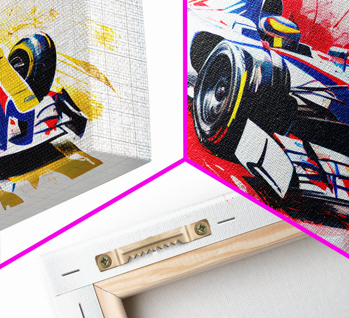 Formula 1 Race Car Graffiti Art, Framed Canvas Print, Wall Art, Mancave Art, F1 Splatter Art
