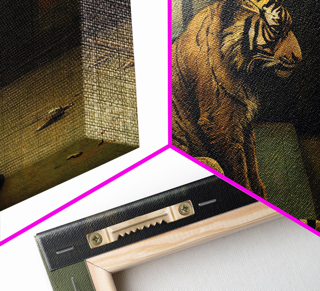 Tiger in a Subway train car, Post-apocalyptic urban decay art, framed canvas print