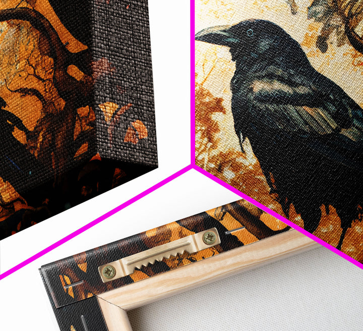 Raven Print, Antique Bird Painting, Framed Canvas Print,Black Crow Art, Wall Art Decor, Black Raven, bird nature print, bird lovers gift