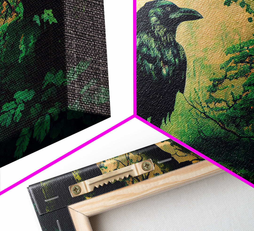 Raven Art Print, Framed Canvas Art, Black Bird, Crow Art