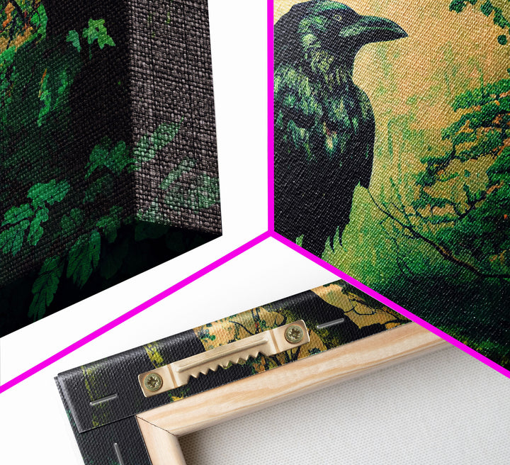 Raven Art Print, Framed Canvas Art, Black Bird, Crow Art