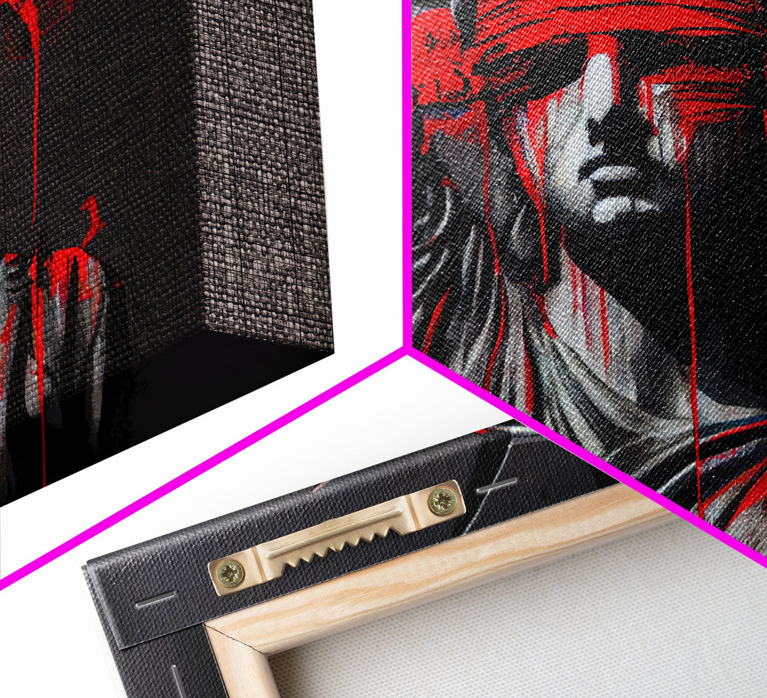 Statue of liberty wearing a bloody blindfold, Dystopian graffiti art, NYC, framed canvas print, pop art Statue of Liberty