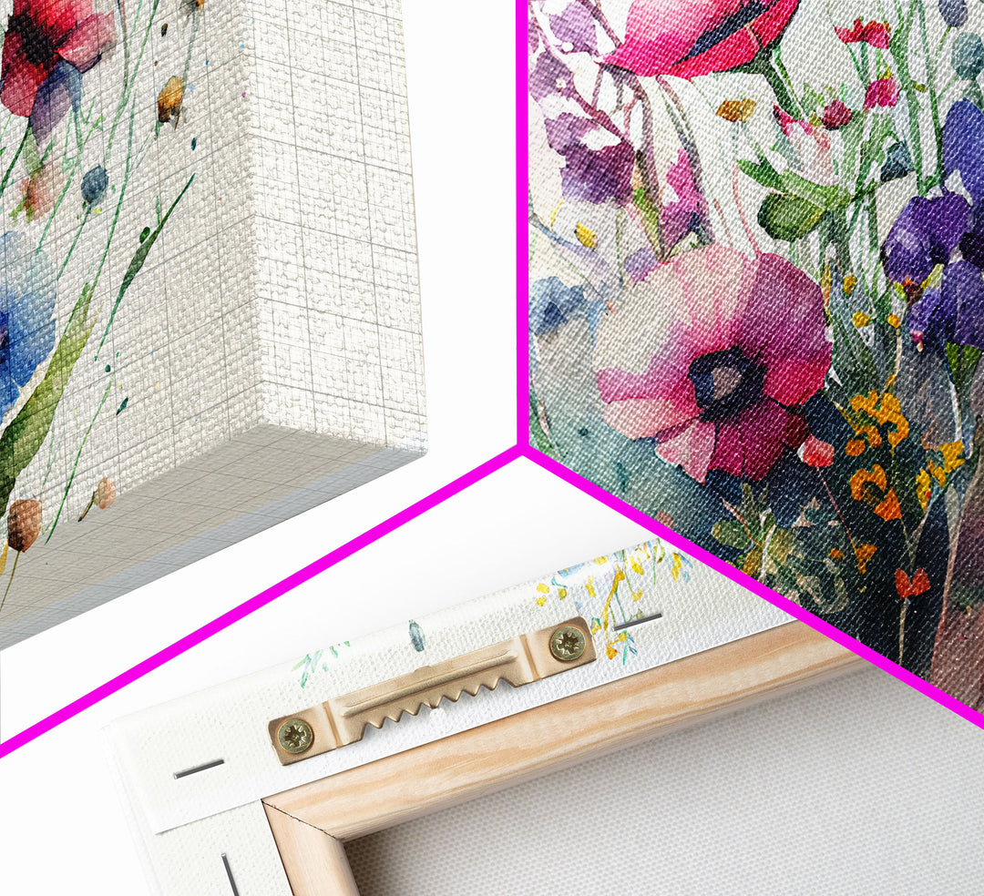 Wildflowers, Watercolor Floral Print, Framed Canvas Art, Beautiful watercolor flower art