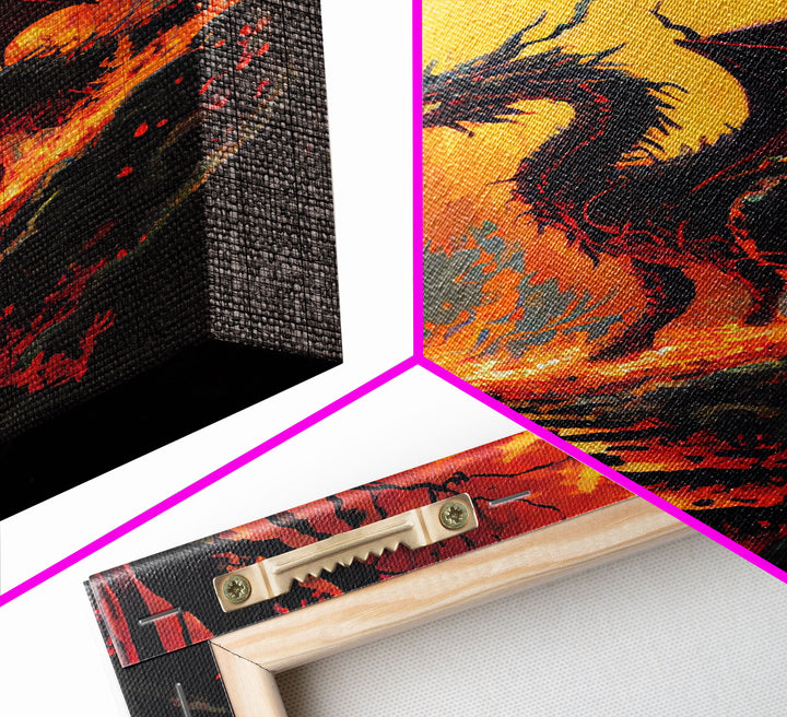 Dragon standing in a burned forest, fantasy art, fine art poster print