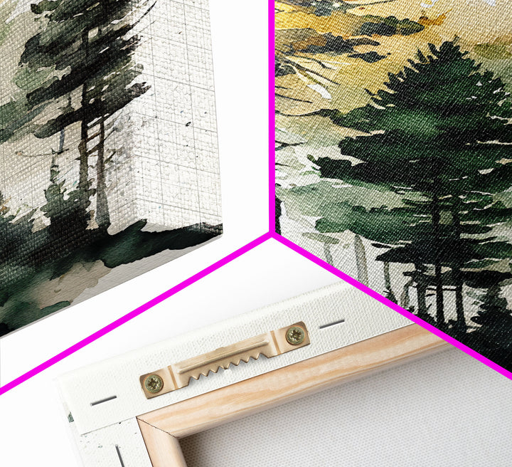 Watercolor pine tree forest, framed canvas print, cool wall art