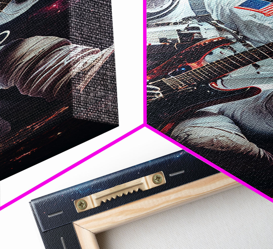 Jammin' in space, astronaut playing the guitar, framed canvas print