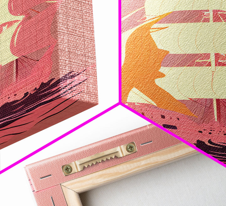 Pastel pirate ship, pink boat, vaporwave pirate ship, framed canvas print, framed wall art