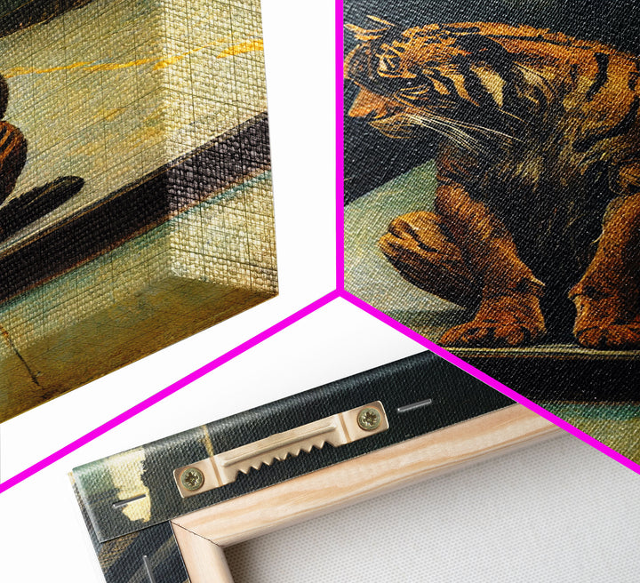 Tiger in a subway, urban decay, nature, framed canvas print, framed wall art