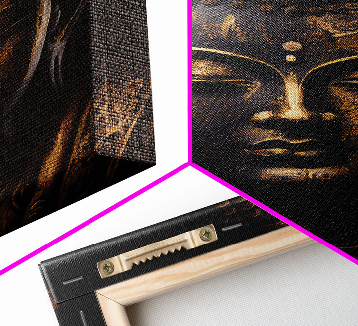 Gold and black Buddha, framed canvas print, zen center yoga art