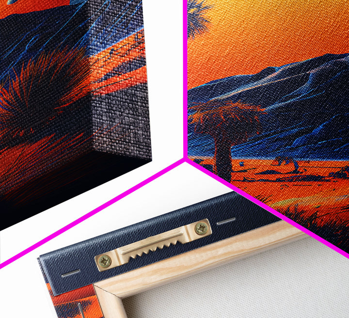 Fiery Orange Sunset Cactus Desert Wall Art Canvas Print - Vibrant Colors of a Desert Oasis Artwork