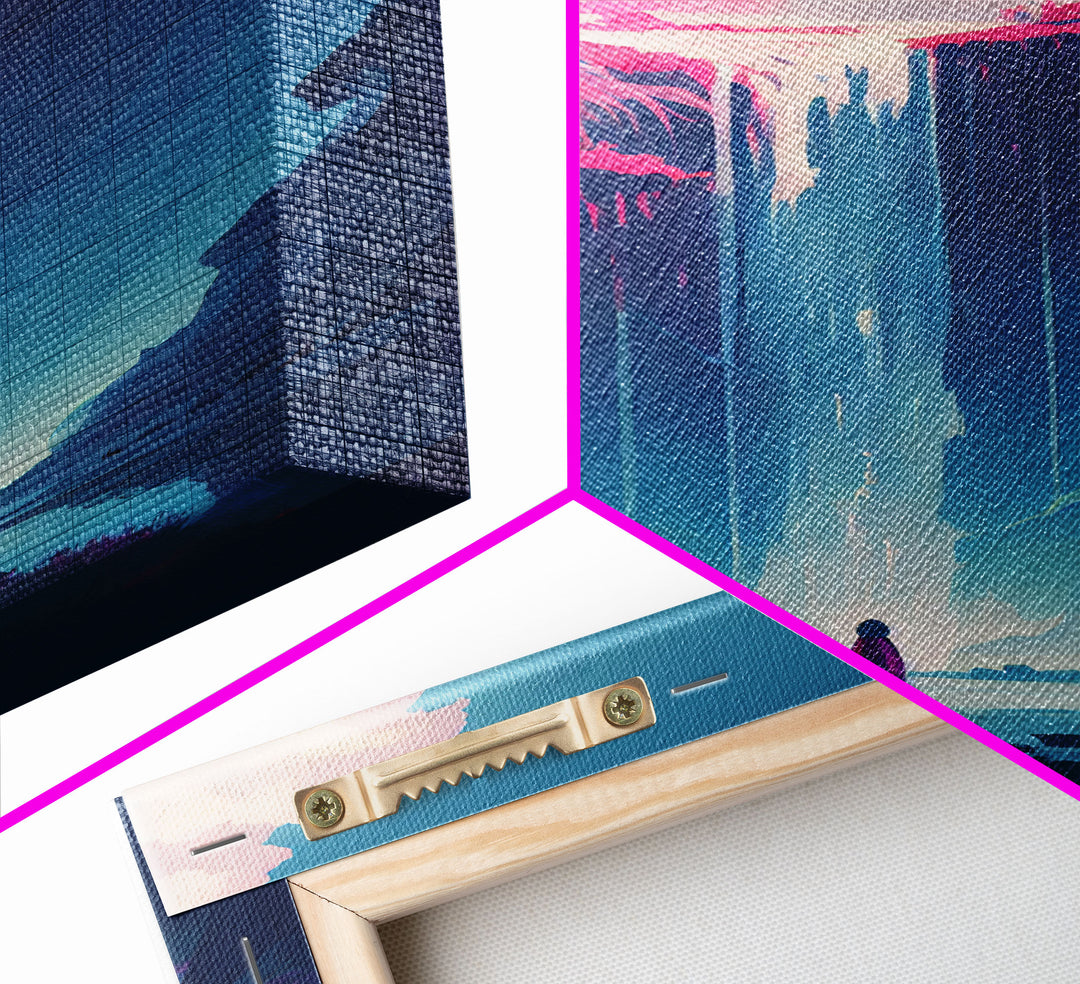 Mystical Fantasy Waterfall Purple Blue Wall Art Canvas Print - Vibrant Colorful Nature Scene Artwork