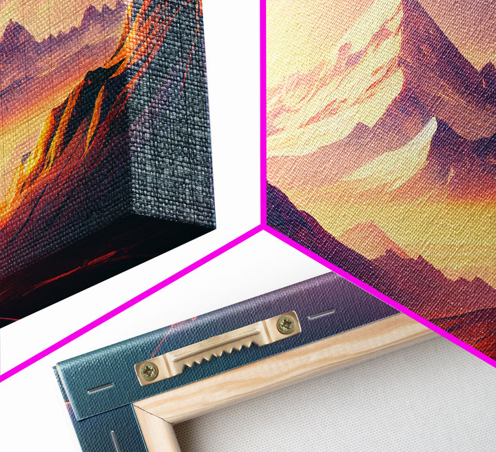 Watercolor mountain at sunset, pastel, subdued colors, framed canvas print
