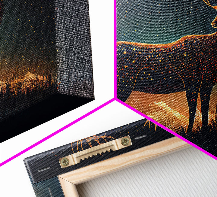 Deer made of stars, reflection stag, framed canvas print, unique wall art