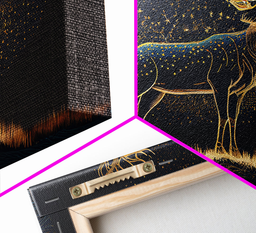 Deer made of stars, reflection stag, framed canvas print, unique wall art, starry night stag