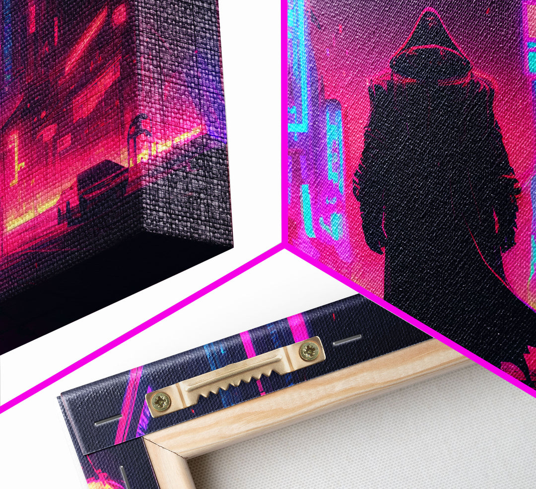 Cyberpunk City, Neon synthwave dystopian art, framed canvas print