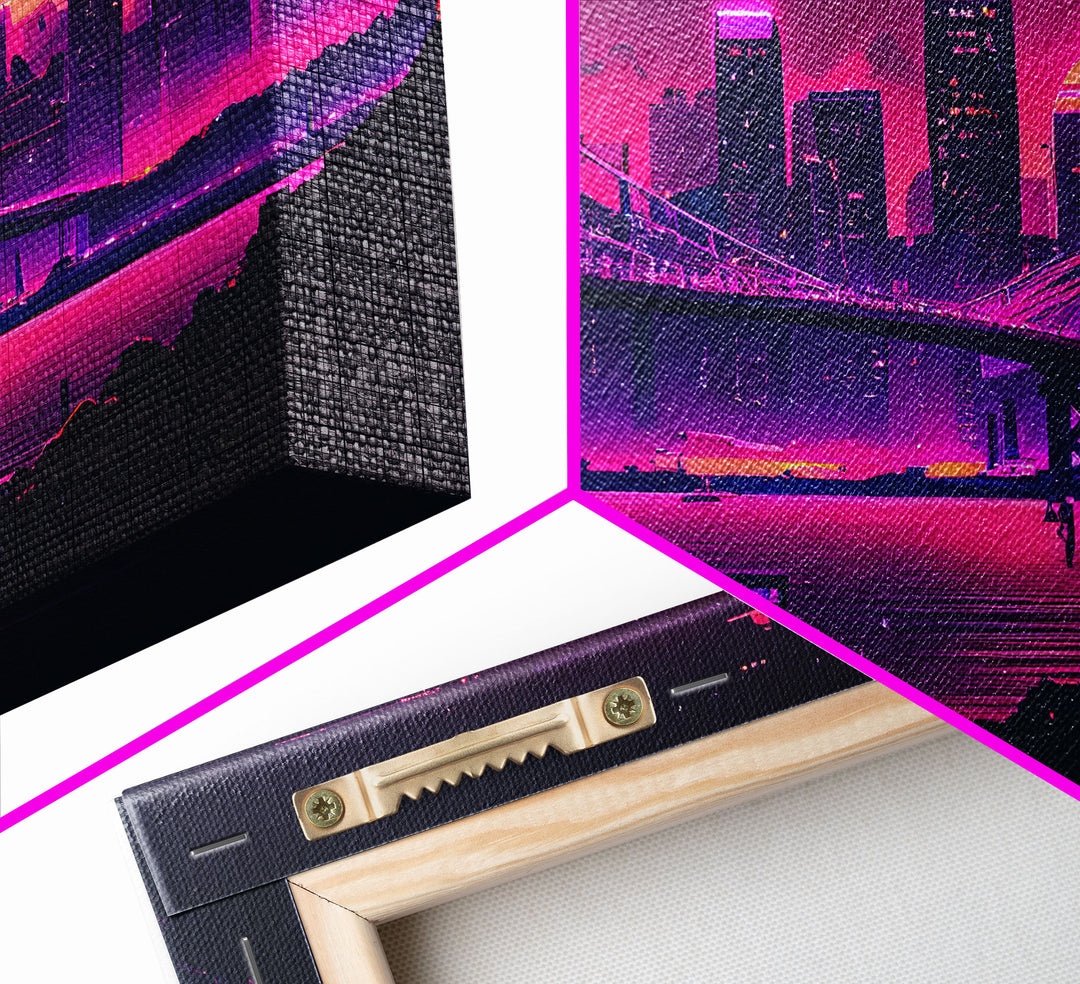 Cyberpunk San Francisco, Futuristic city skyline art, framed canvas print,  Synthwave / vaporwave cityscape decor
