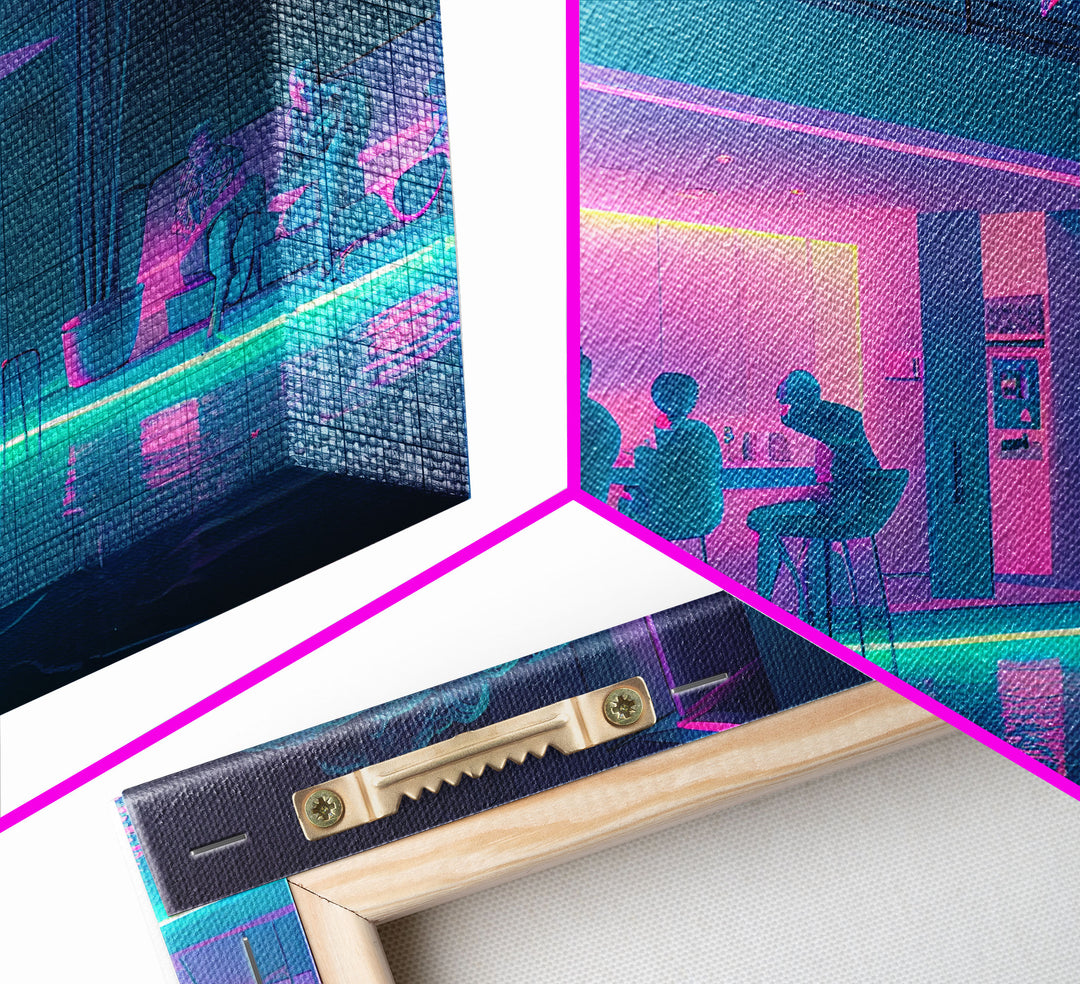 The Lounge - Vaporwave bar decor, framed canvas print, pastel synthwave art, colorful wall decor