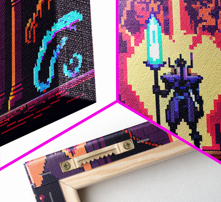 RPG pixel art, fantasy pixel art, Paladin Templar Art, synthwave style, framed canvas print, man cave art