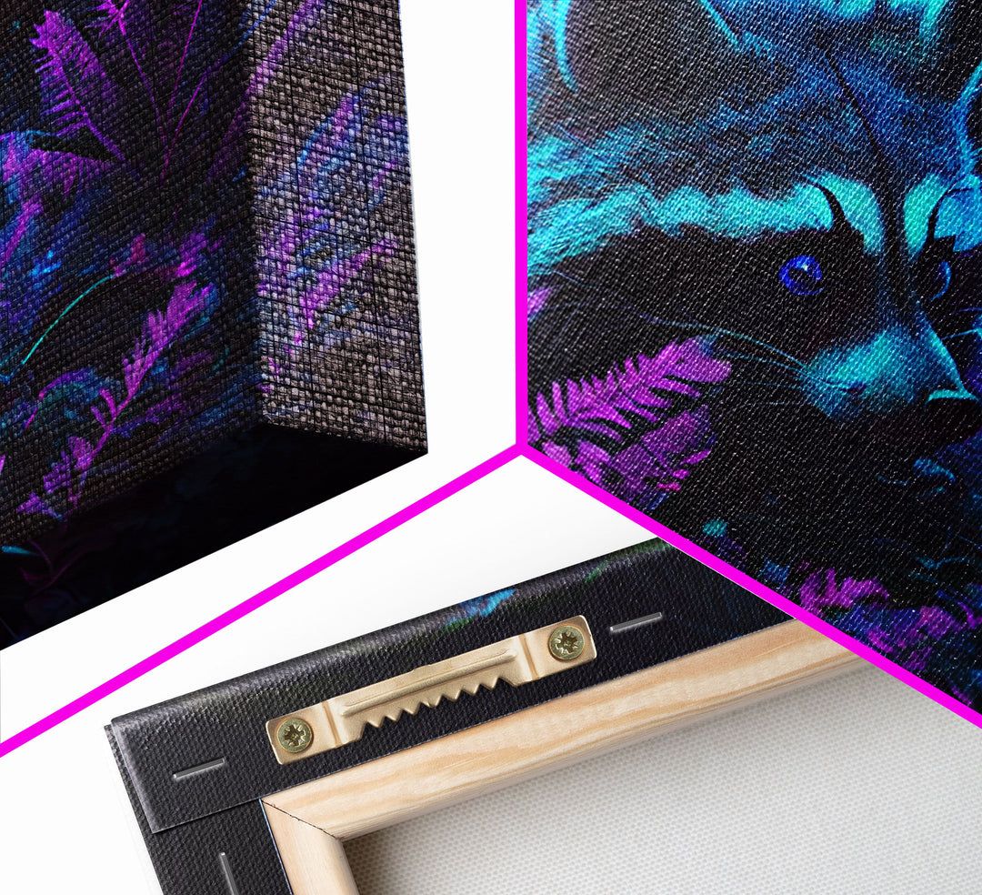 Trash panda art, Racoon in the jungle, vaporwave aesthetic animal art, framed canvas print