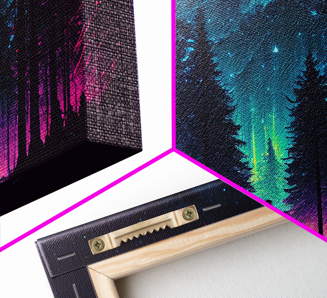 Contemplating the stars, vaporwave aesthetic, forest art, starry night, framed canvas print