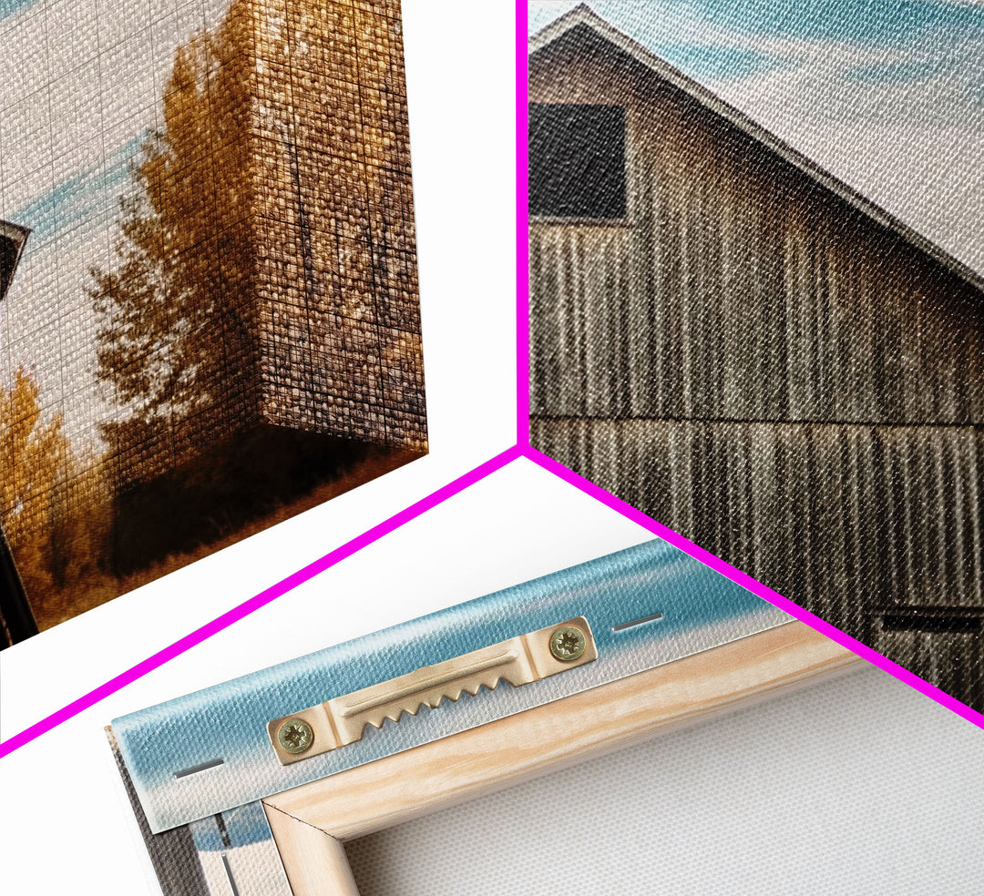 Rustic Farmhouse Wall Decor, Teal Gray Barn Landscape Art Print or Canvas, Country Living Room Wall Decor, Liminal Farmhouse Wall Art Print