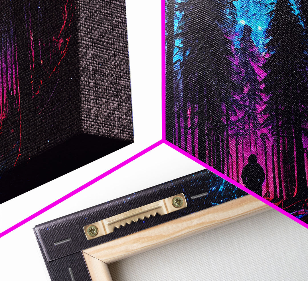 Contemplating the stars, vaporwave aesthetic, forest art, starry night, framed canvas print, outrun art