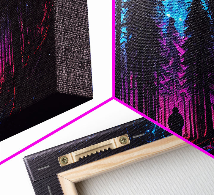 Contemplating the stars, vaporwave aesthetic, forest art, starry night, framed canvas print, outrun art