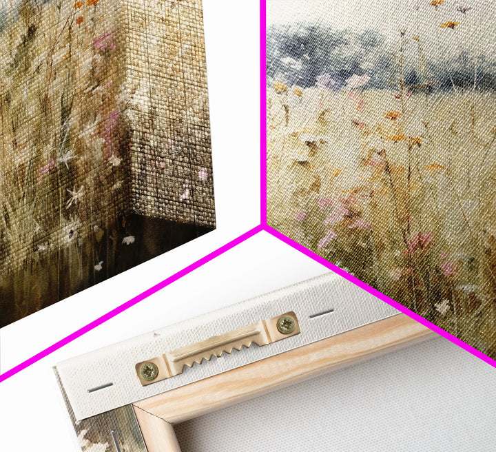 Rustic Country Wildflower Landscape Oil Painting Canvas Print Reproduction, Framed Wall Art, Rustic Farmhouse Decor, Gift For Her