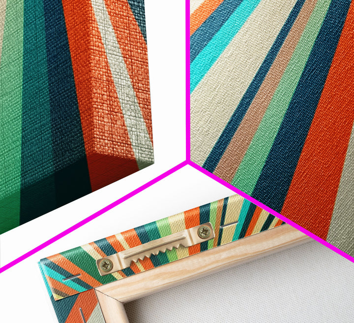 Mid Century Wall Art Canvas Print Teal Orange Olive Green and Brown Decor Large Wall Art for Home Retro Modern Design Light Highway